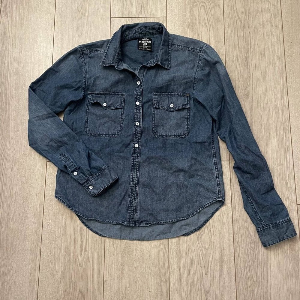 Ecko Unltd Men's Button Up Denim Shirt Slim Fit Blue Size XL - Picture 2 of 9